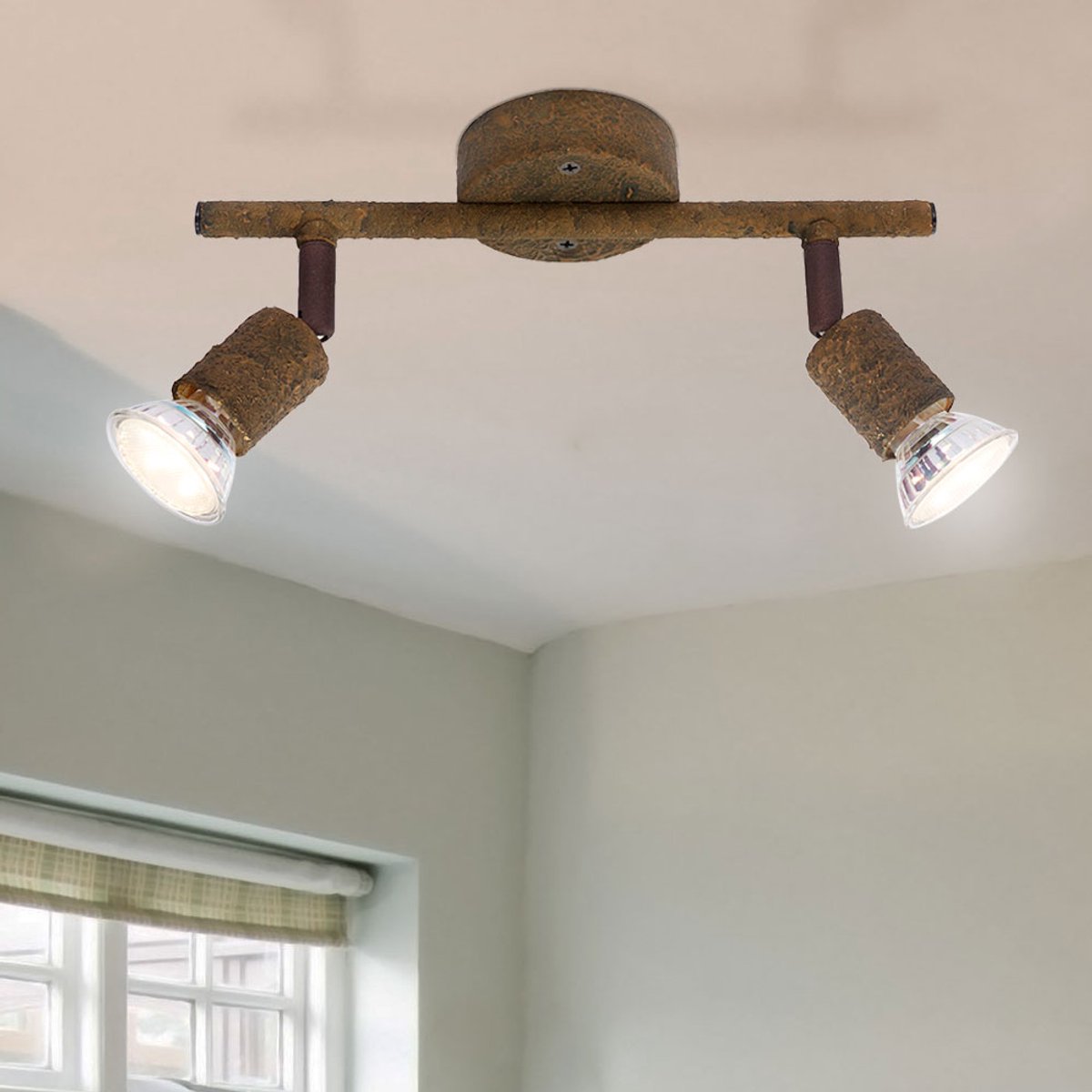 LED plafondlamp Woonkamerlamp Plafondlamp roest Spotlight verstelbaar, 2x 3 Watt 2x 250 Lumen 3000 Kelvin, LxH 26x15 cm
