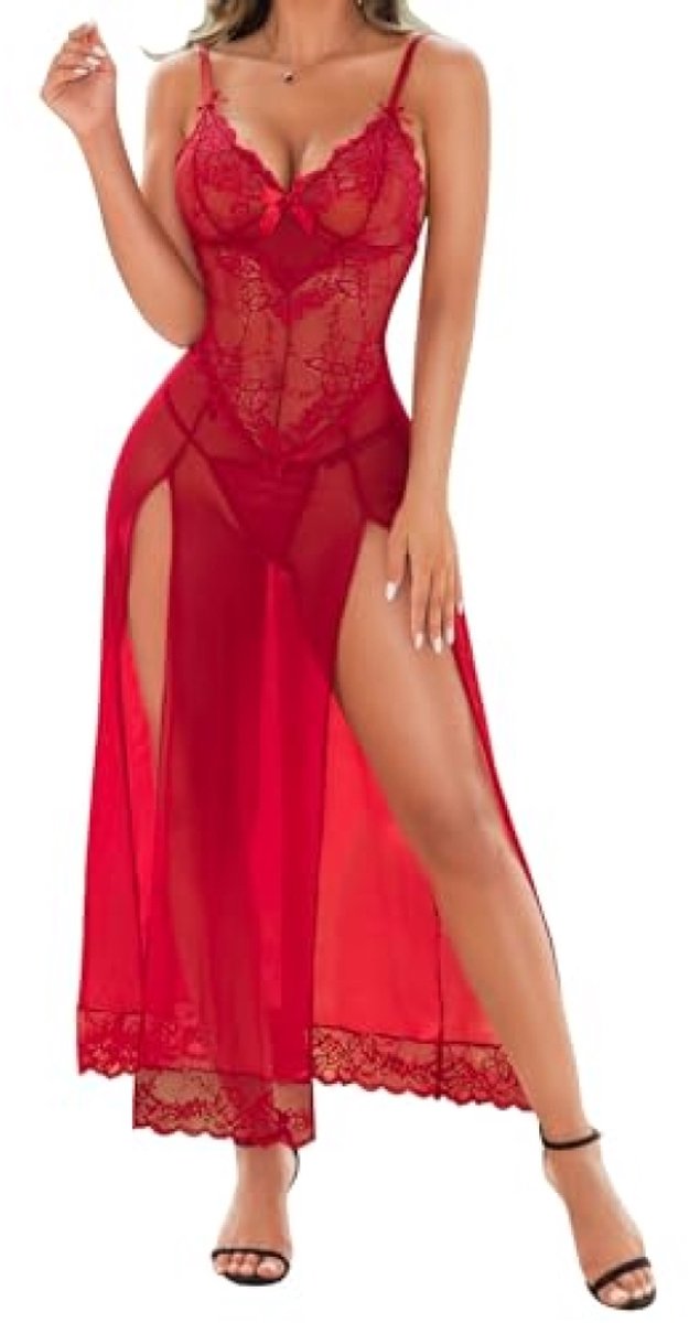 Vrouwen nachthemd kant babydoll bordeauxrood XL - Verleidelijk lingeriestuk voor speciale momenten