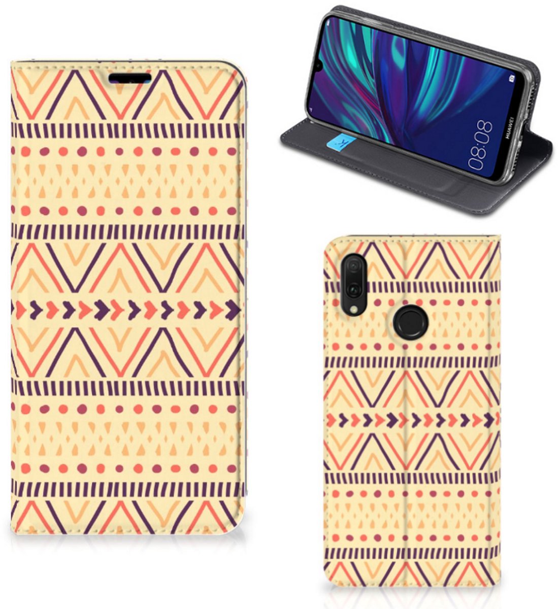 Huawei Y7 hoesje Y7 Pro (2019) Hoesje met Magneet Aztec Yellow