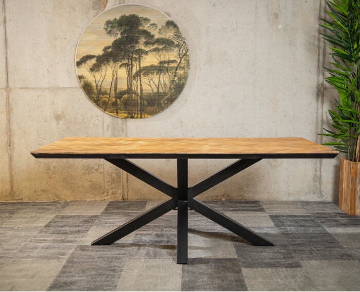 Eettafel Fishbone met kruispoot | Mangohout visgraat - 160x90 cm