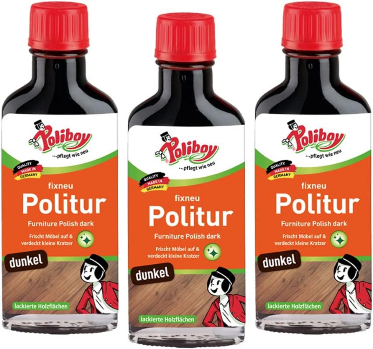 Poliboy meubelverzorging donker hout - 3 x 100ml - Revitaliseert versleten hout - Reinigt extra grondig - Verwijdert krassen, vergrijzing en aanslag