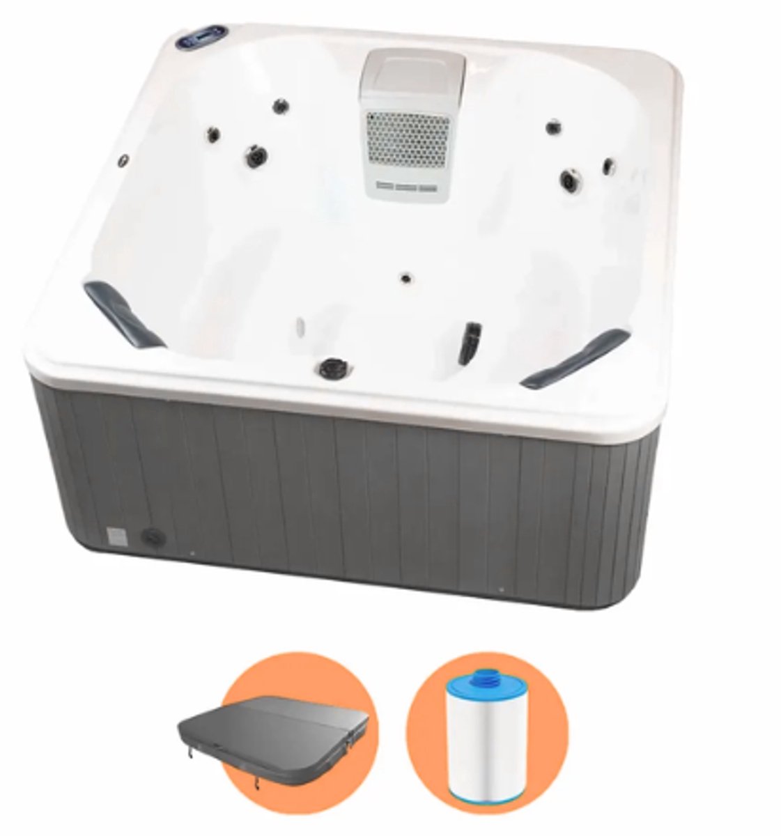 W’eau Skye Luxe Spa - Ronde Jacuzzi - 4 Persoons - 13 Krachtige Massagejets - Plug & Play - Inclusief Trapje & Isolerende Cover - Grijs - Ø 180 cm