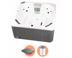 W’eau Skye Luxe Spa - Ronde Jacuzzi - 4 Persoons - 13 Krachtige Massagejets - Plug & Play - Inclusief Trapje & Isolerende Cover - Grijs - Ø 180 cm