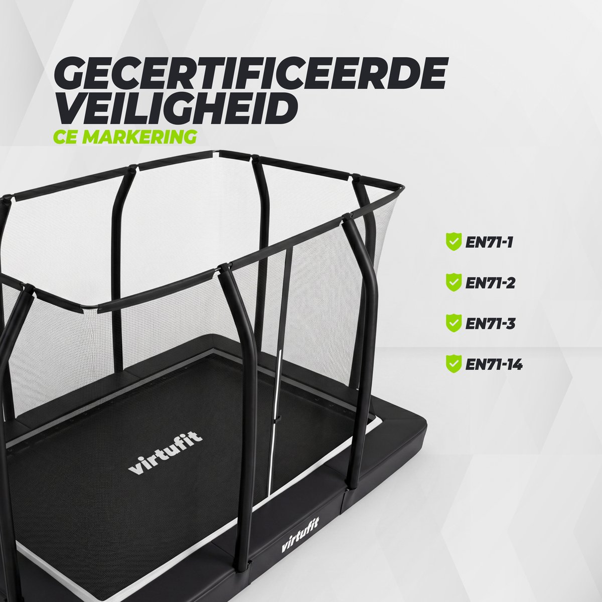 VirtuFit Inground / Inbouw Trampoline met Veiligheidsnet - 183 x 274 cm - Incl. Beschermrand - Extra Veilig - Water- en UV-bestendig - Max. 150 kg - Voor Kinderen en Volwassenen - Zwart – foto 7