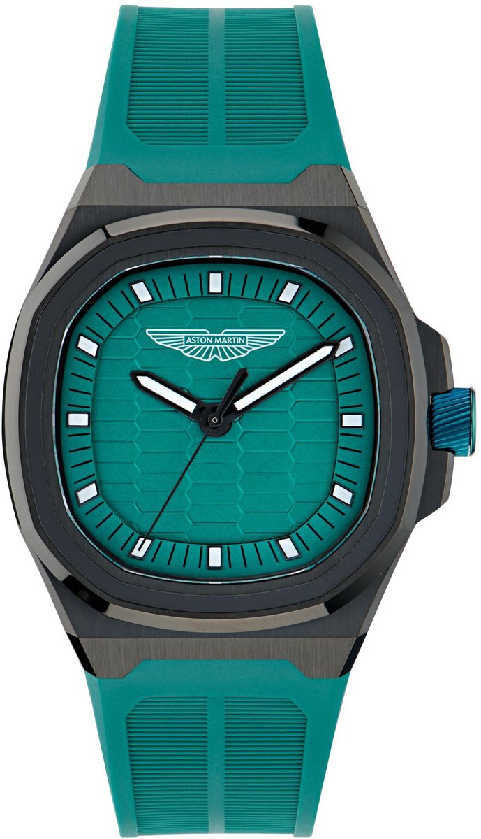 Aston Martin Gpq Quartz Analoog Horloge Groen Kast Gemaakt Van 100% Roestvrij Staal En Een Armband Van 100% Siliconen 40 MTIG1F5013E, MTIG1F5033E