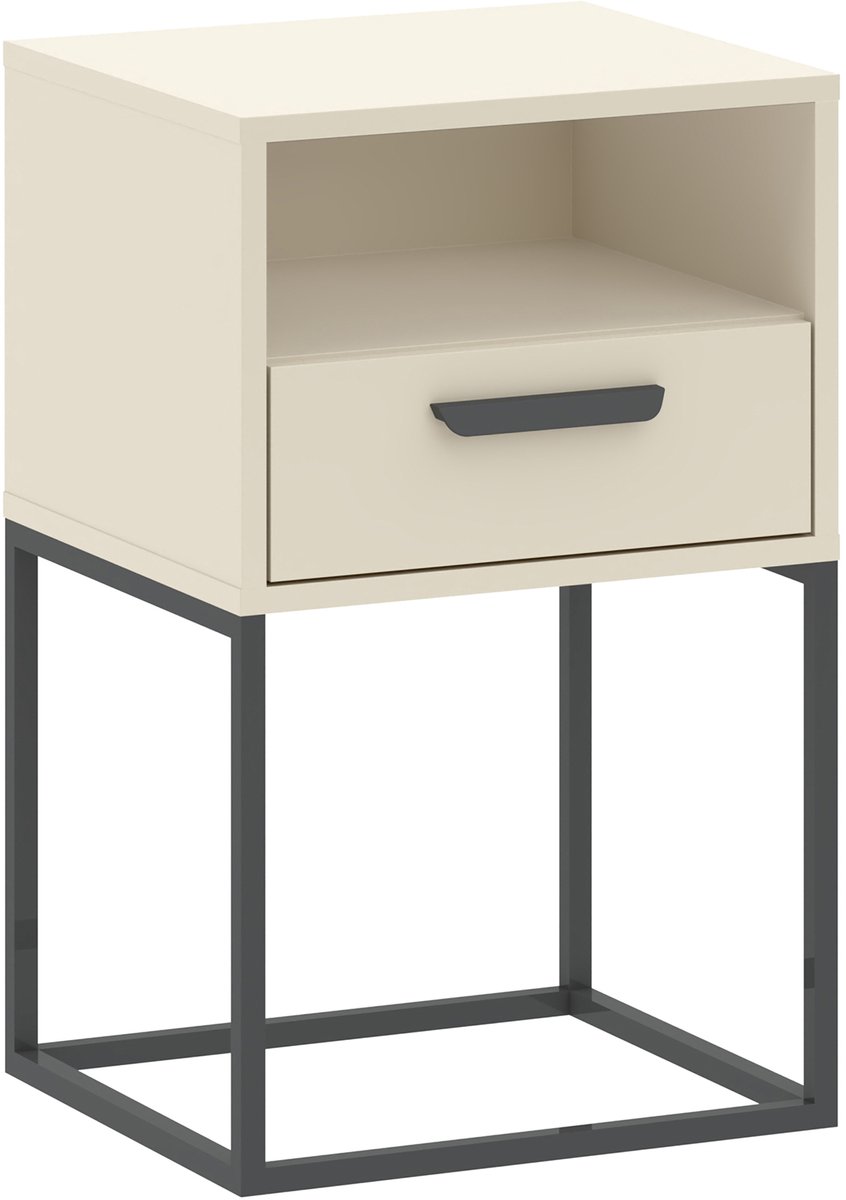 KONSIMO® RECTUS Nachtkastje - met lade - met plank - Bijzettafel - Beige - 40x65x39 cm