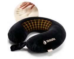 TRAVARA Nekkussen The Tripster - Memory Foam Reiskussen - Voor Vliegtuig - Auto Kussen - Traagschuim - Travel Pillow - Zwart