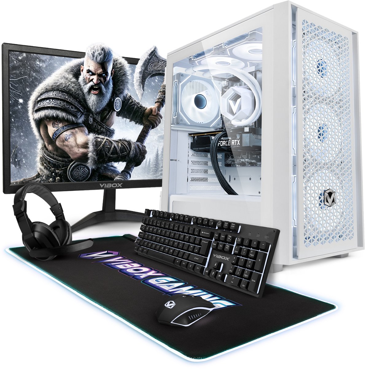 Vibox Gaming PC Set - Intel i9 12900KF - RTX 5070 - 32GB RAM - 1TB SSD - Windows 11 - WiFi 6 + Bluetooth 5.4 - 27" Monitor + Accessoires