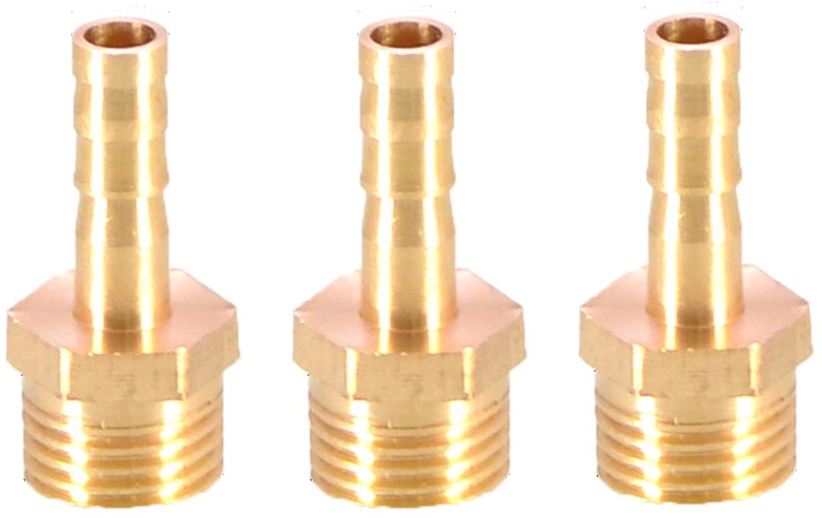 Store_7 - Messing Prikkeldraad Slang Fitting Koppeling - 3 Stuks - Hoogwaardige Kwaliteit - 6Mm Naar 1/4" - Geschikt voor Lucht, Water en Gas - Mes...