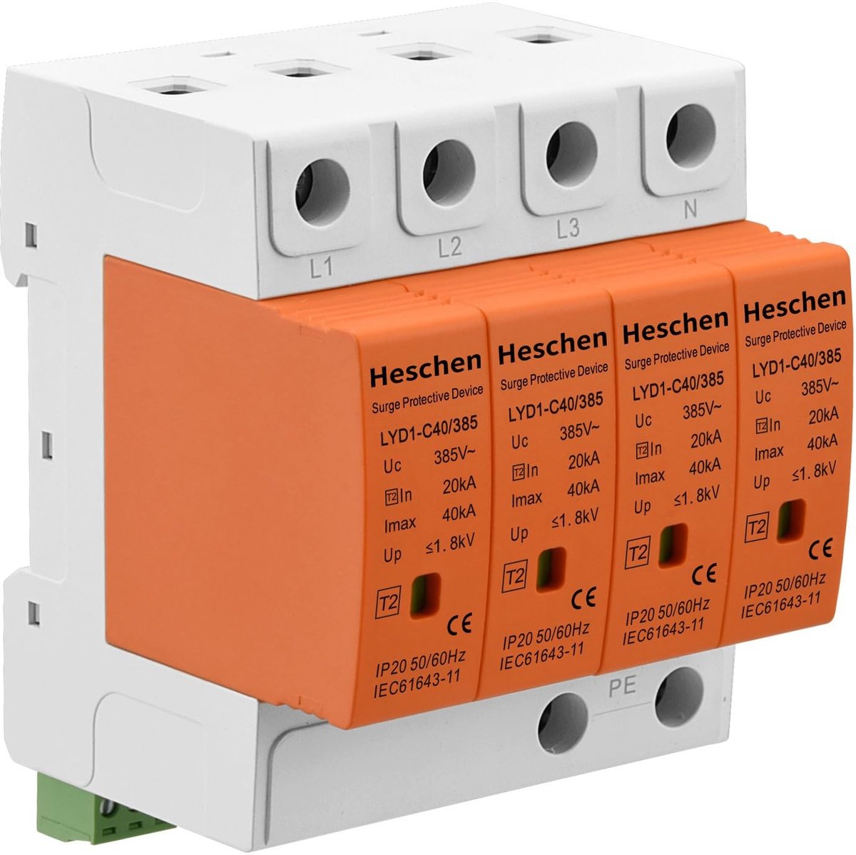 Dailygoods - Overspanningsbeveiliging - 4P 385V - Vuurvast en betrouwbaar - 35 mm DIN-railmontage - Laagspanningsafleider - Veiligheid voor uw elektri