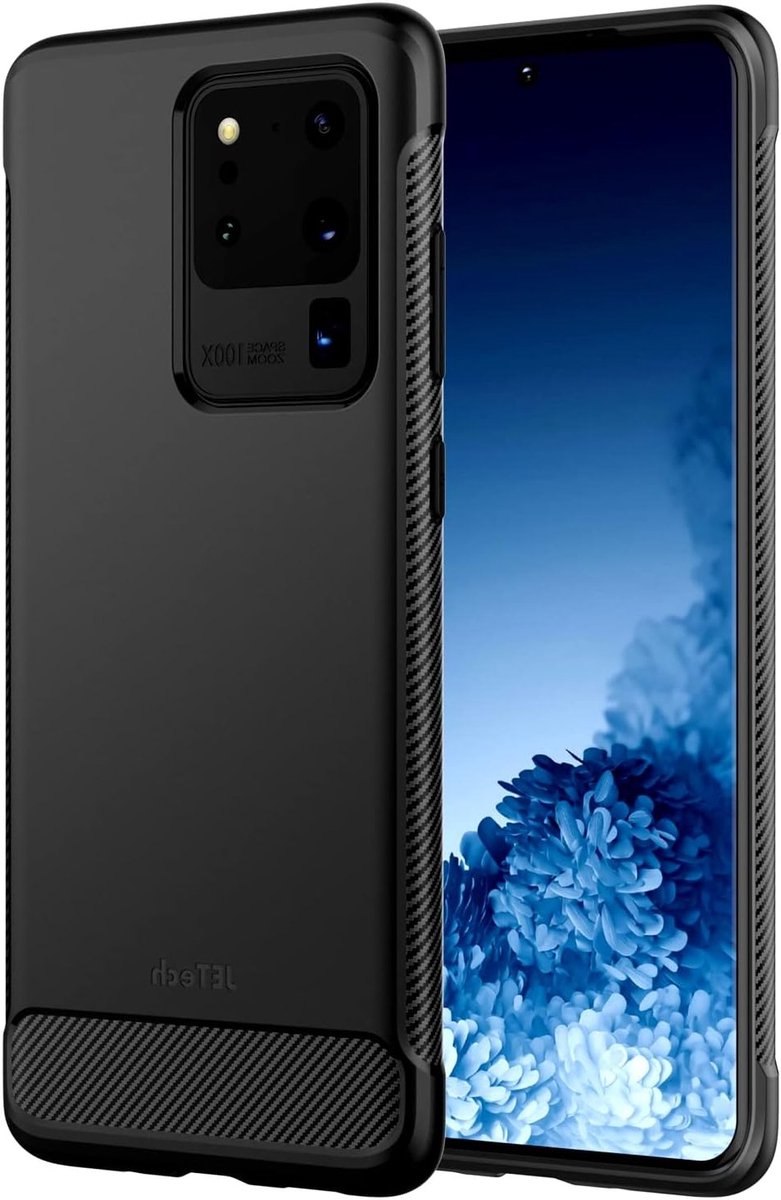 Dunne hoes voor Samsung Galaxy S20 Ultra 5G met schokabsorptie en carbonfiber ontwerp, zwart en stijlvol, bescherming en duurzaamheid