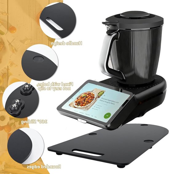 Zijdeplaat voor keukenapparatuur, glijmat voor koffiemaker en voedselverwerker, antislip mat voor mixer en lade, zwart kunststof ontwerp, perfect voor gebruik in de keuken — afbeelding 2