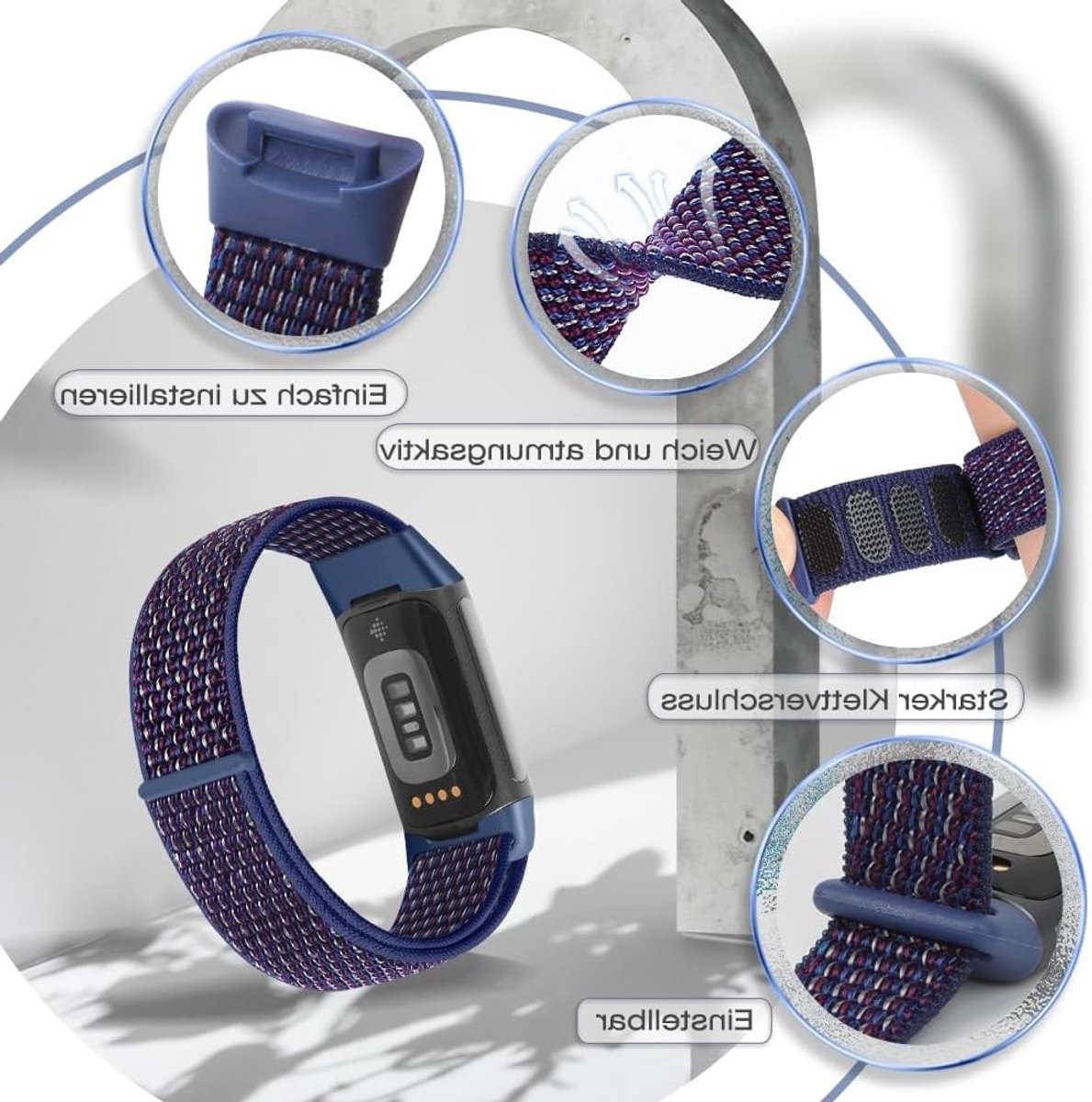 Verstelbare en Ademende Nylon Sportband voor Fitbit Charge 5 - Vervangband voor Fitness Tracker voor Dames en Heren thumbnail 5
