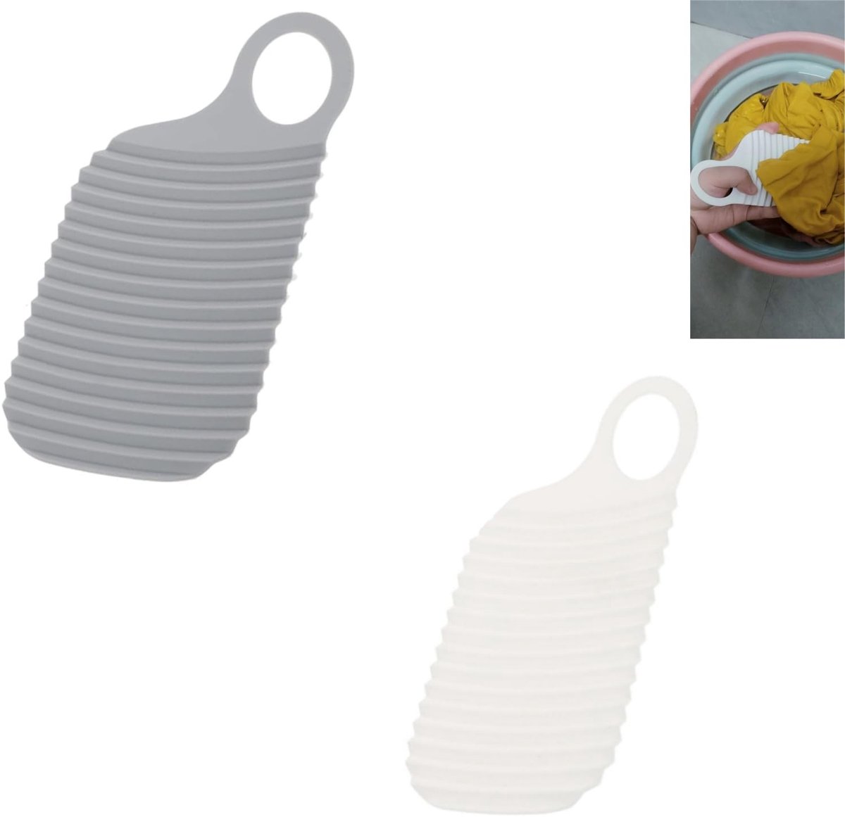 Jhubersproducts - Mini-wasplank - Handwas - Draagbaar en antislip - Wit + grijs - Voor onderweg - Mini-assen voor wandwas