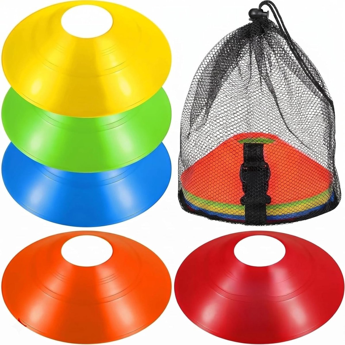 30 Stuks Multicolore Oefen Cones voor Voetbal en Basketbal, Inclusief Draagtas voor Sporttraining en Bewegingsoefeningen