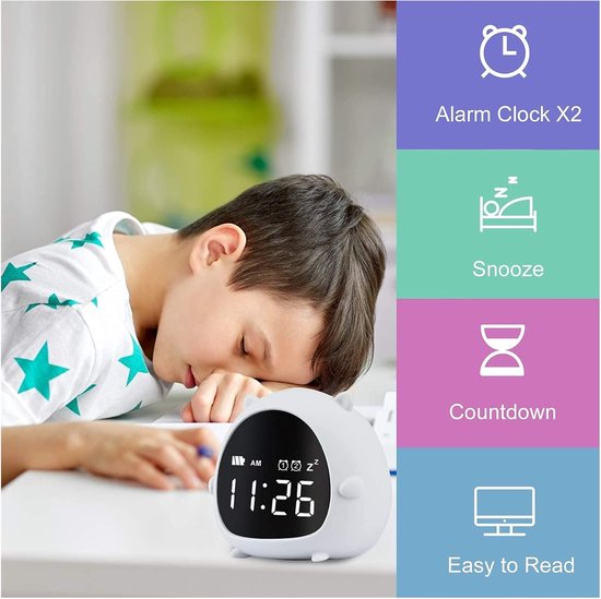Digitale Kinderwekker - Wakker Klok - Tijd Beheren - Spraakgestuurd Nachtlampje - 8.1cm x 7.7cm - Wit — afbeelding 5