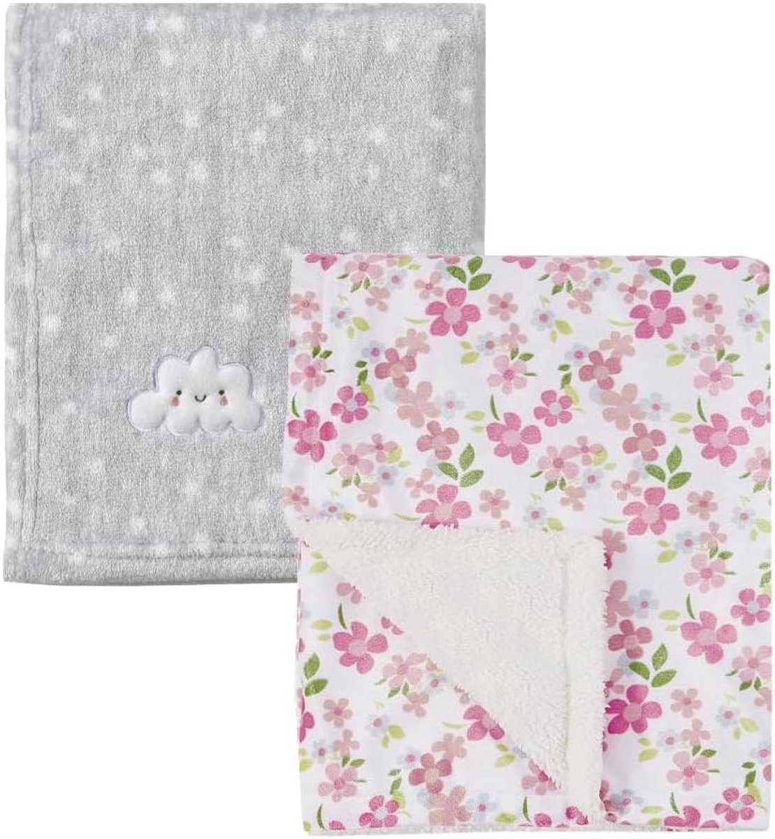 Baby Deken - Zachte Plaid - Warmte en Comfort - Lintvrij Fleece - 75 x 100 cm - Grijs met Bloemen