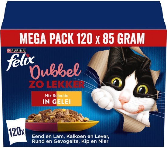 Felix Dubbel Zo Lekker in Gelei: 120 porties met eend en lam, kalkoen en lever, rund en gevogelte, kip en nier.