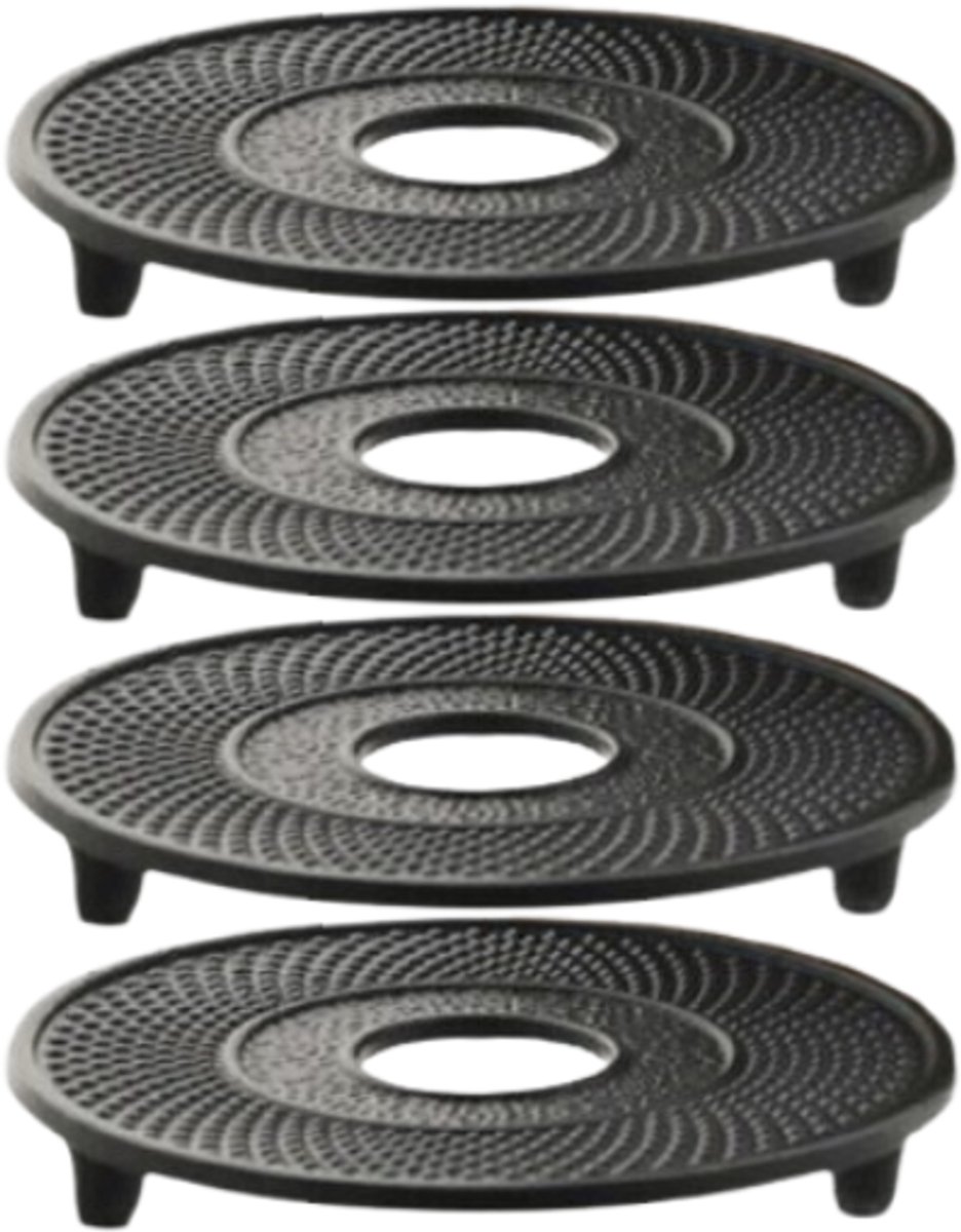 MPLCo - Gietijzeren Onderzetter - Hittebestendige Panonderzetter - Set van 4 - Cast Iron Trivet - voor Pannen & Theepotten - Duurzaam & Antislip - Keuken Accessoire - Ø13 x 2 cm - Zwart