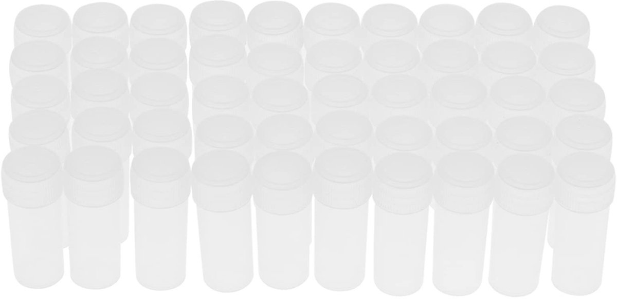 Elzusha - Plastic Monsterflessen 5ml - Transparante Opslagflessen - Hoge Dichtheid - Geschikt voor Poeder en Pillen - Medisch en Hygiënisch - 50 Stuks