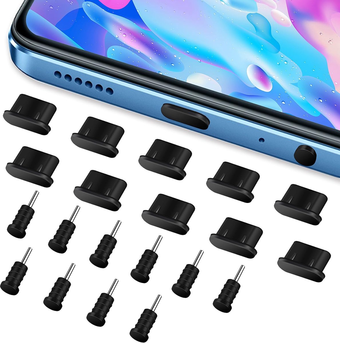 Zeynomax - Stofplug set - Siliconen stofbeschermers - Zwart - Type-C en oortelefoon - Perfect voor smartphones en laptops