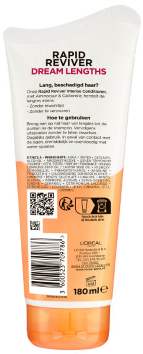 Bol.com L’Oréal Paris Elvive Dream Lengths Rapid Reviver Intense Conditioner - Lang, Beschadigd Haar - 6 x 180 ml aanbieding