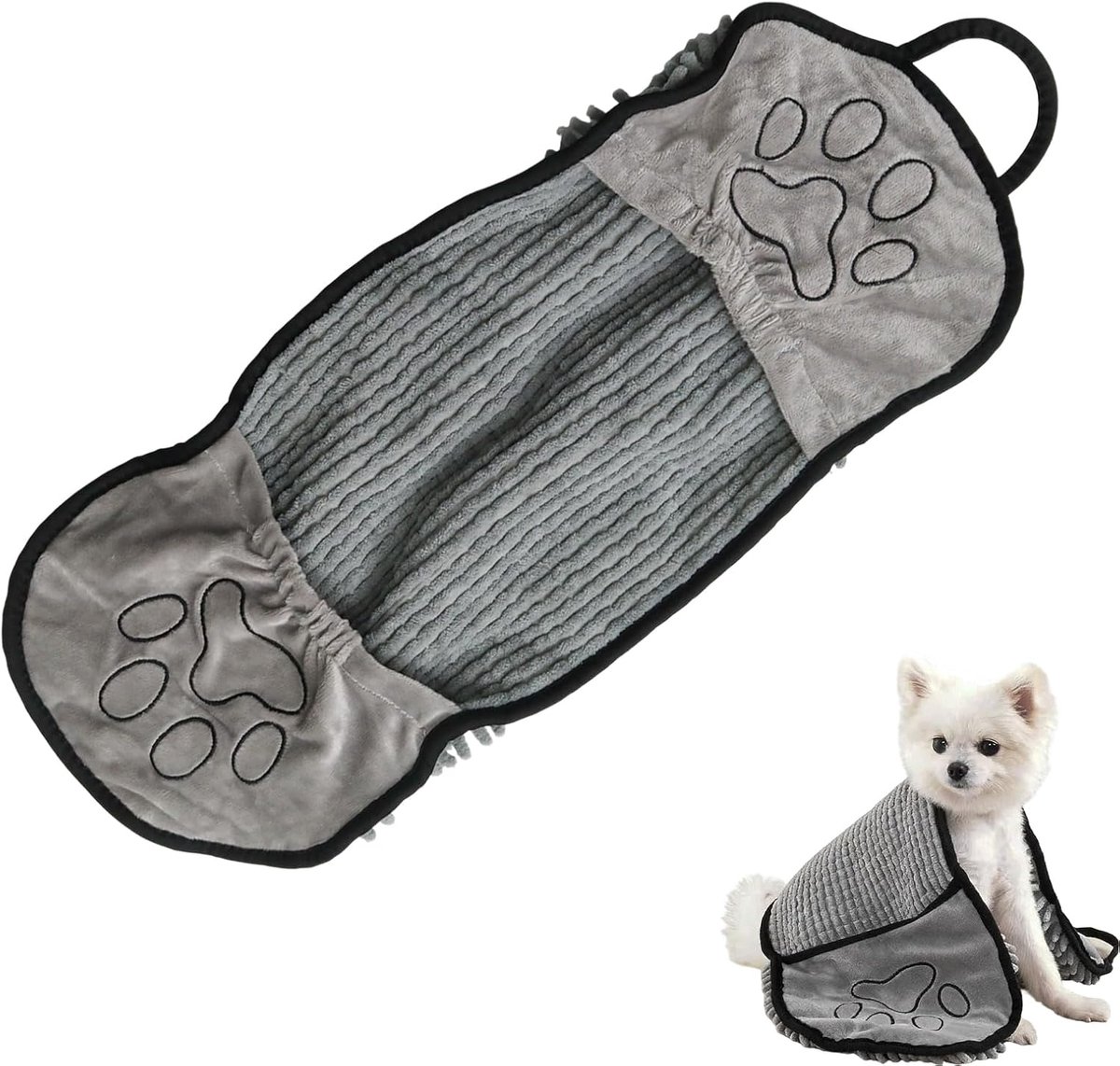 Ulisem - Hondenhanddoek - 54x25 cm - Ultrazachte microvezel - Zeer absorberend - Snel drogend - Met binnenzak voor de hand - Geschikt voor katten en honden - Grijs - Herbruikbaar
