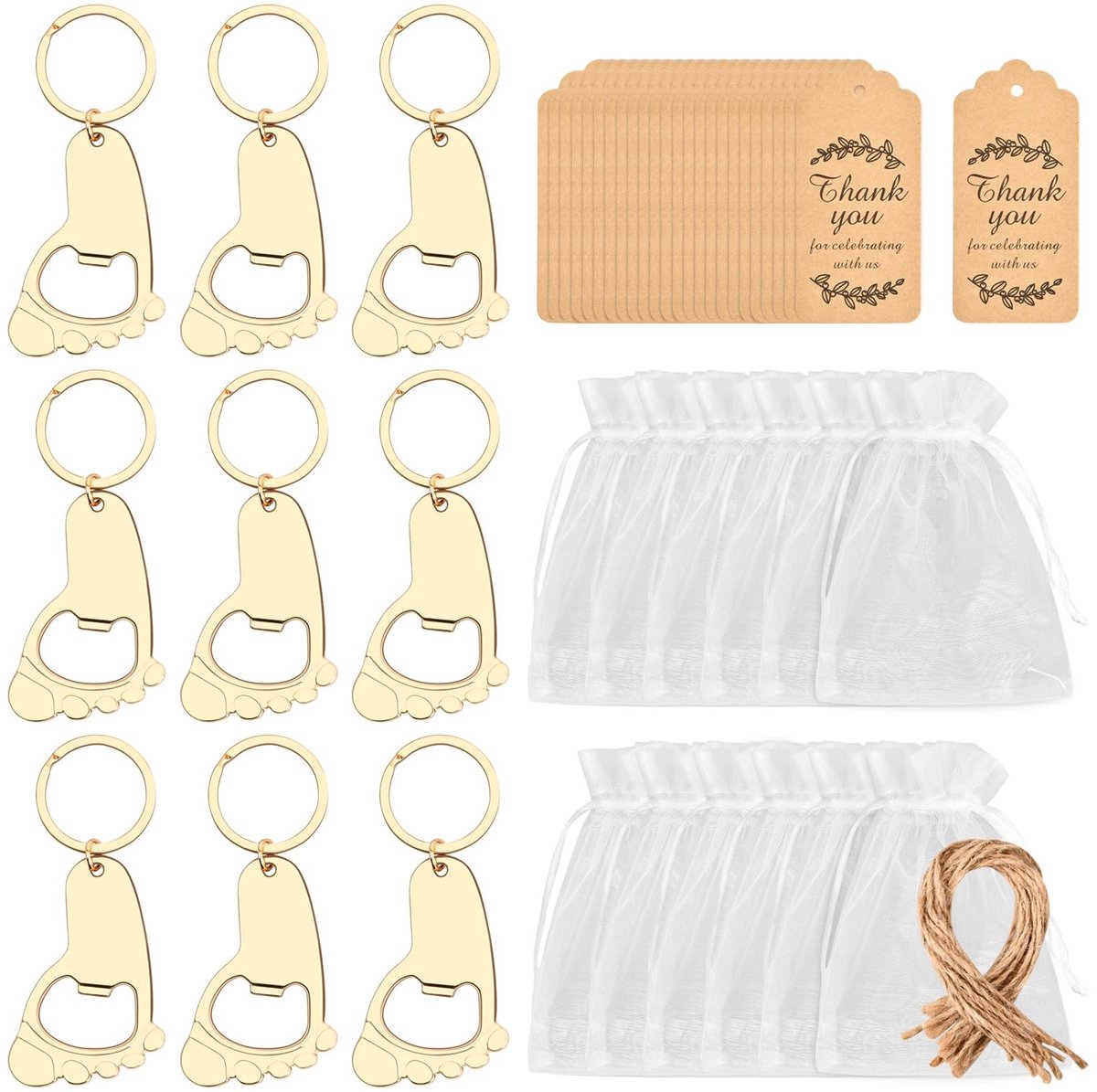Dailygoods - Flesopener - Sleutelhanger - Perfect voor feesten - Goudkleurig - 10 stuks - Handig en decoratief - Geschikt voor alle leeftijden - Fless