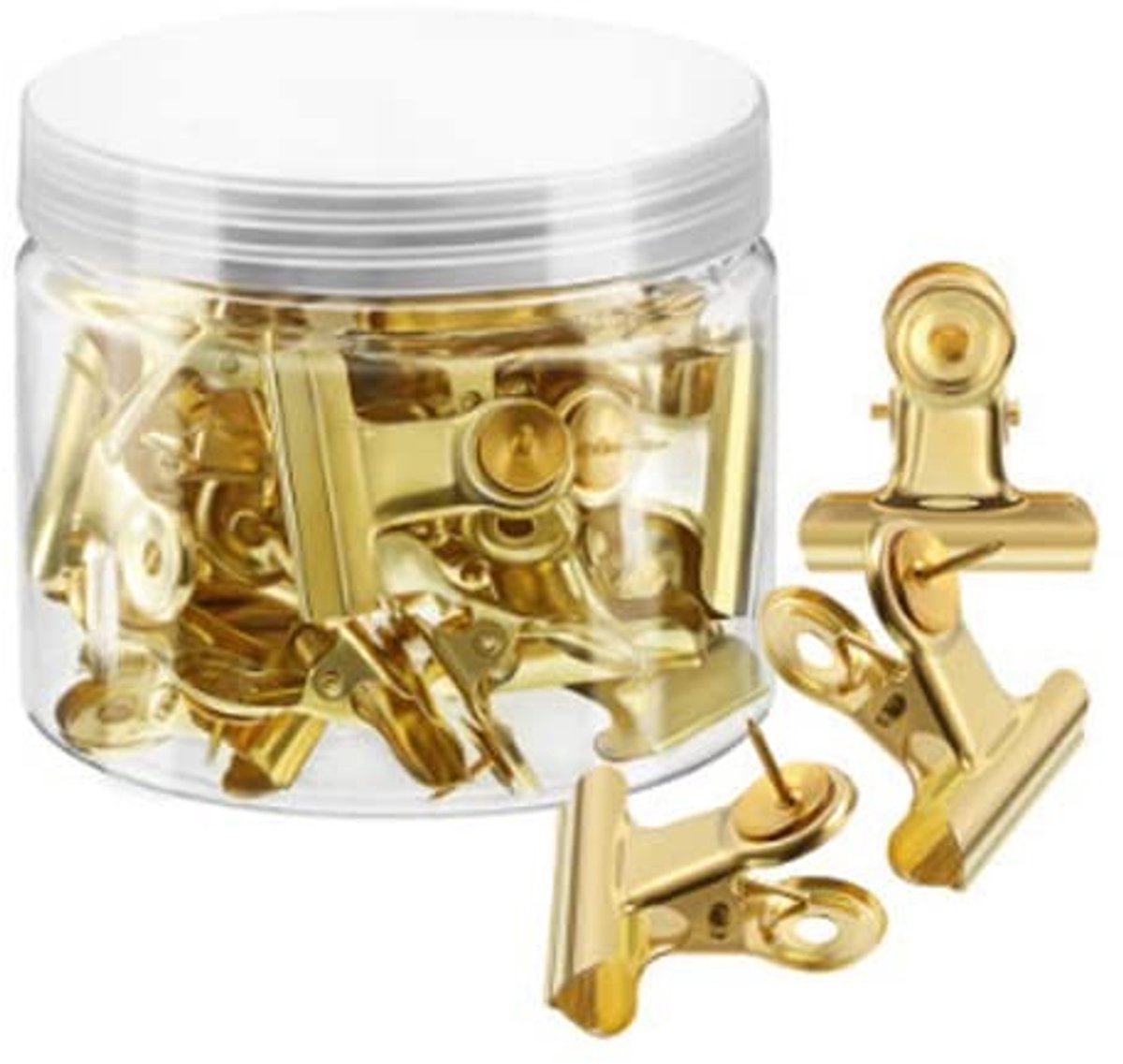 Dailygoods - Push Pin Clips - Metalen bulldog clips - 30 stuks - Goud - Multifunctionele clips - Ideaal voor thuis, school en kantoor - Perfect voor p