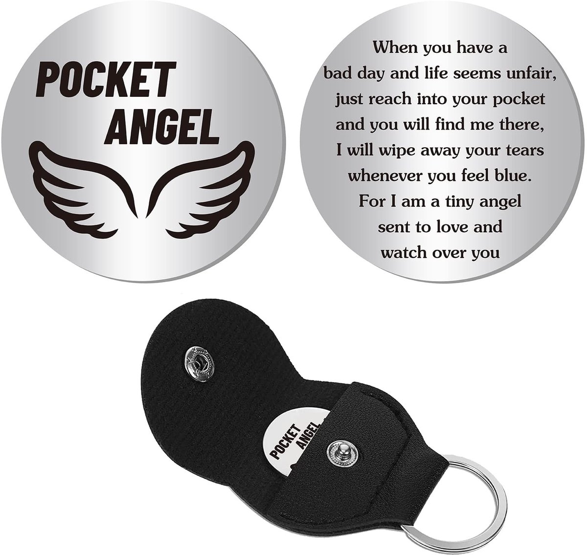 Dailygoods - Pocket Angel - Inspirerend cadeau - Dubbelzijdig - 3 x 3 cm - Muntje voor lange-afstandsrelatie - Geschikt voor vrienden, mannen, vrouwen