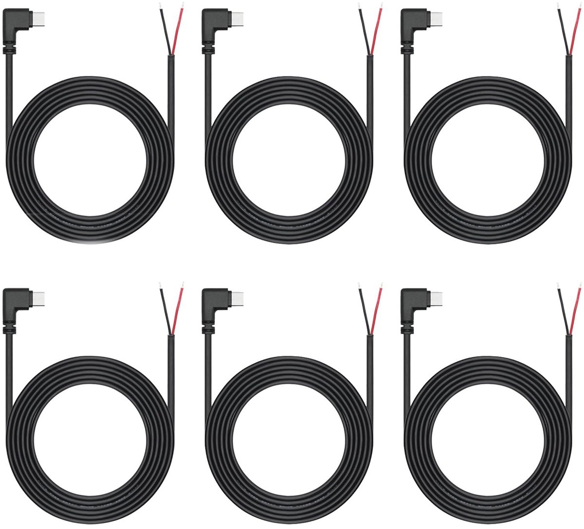 Dailygoods - USB C naar 2-pin kabel - 1m 90 graden - 12V/3A - Voor DIY en vervangingen - Snelle Oplading - 6-pack - Geschikt voor Diverse Apparaten -