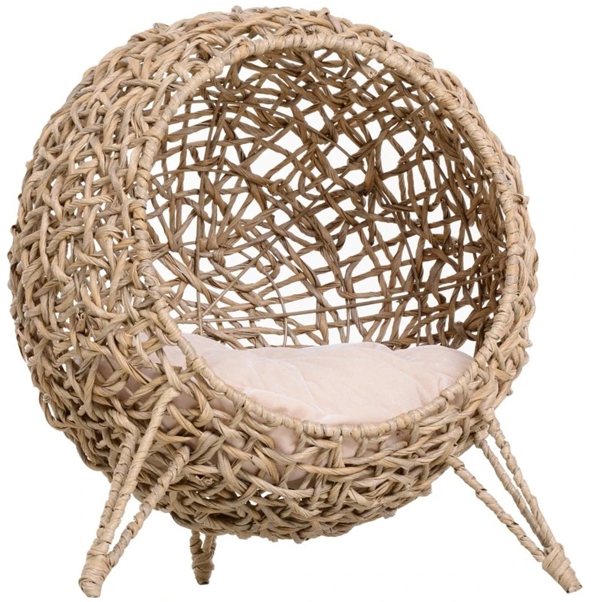 Archi Kattenmand met kussen – Verhoogd kattenbed op poten – Handgeweven kattenmand – Comfortabele katten schuilplaats – Naturel