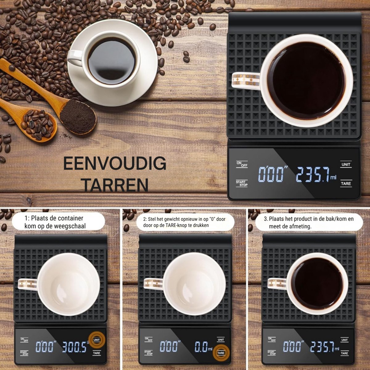 Florixa® Koffie Weegschaal - Weegschaal - Scale - Max 3000 Gram - Zwart - 19cm x 13cm x 4cm