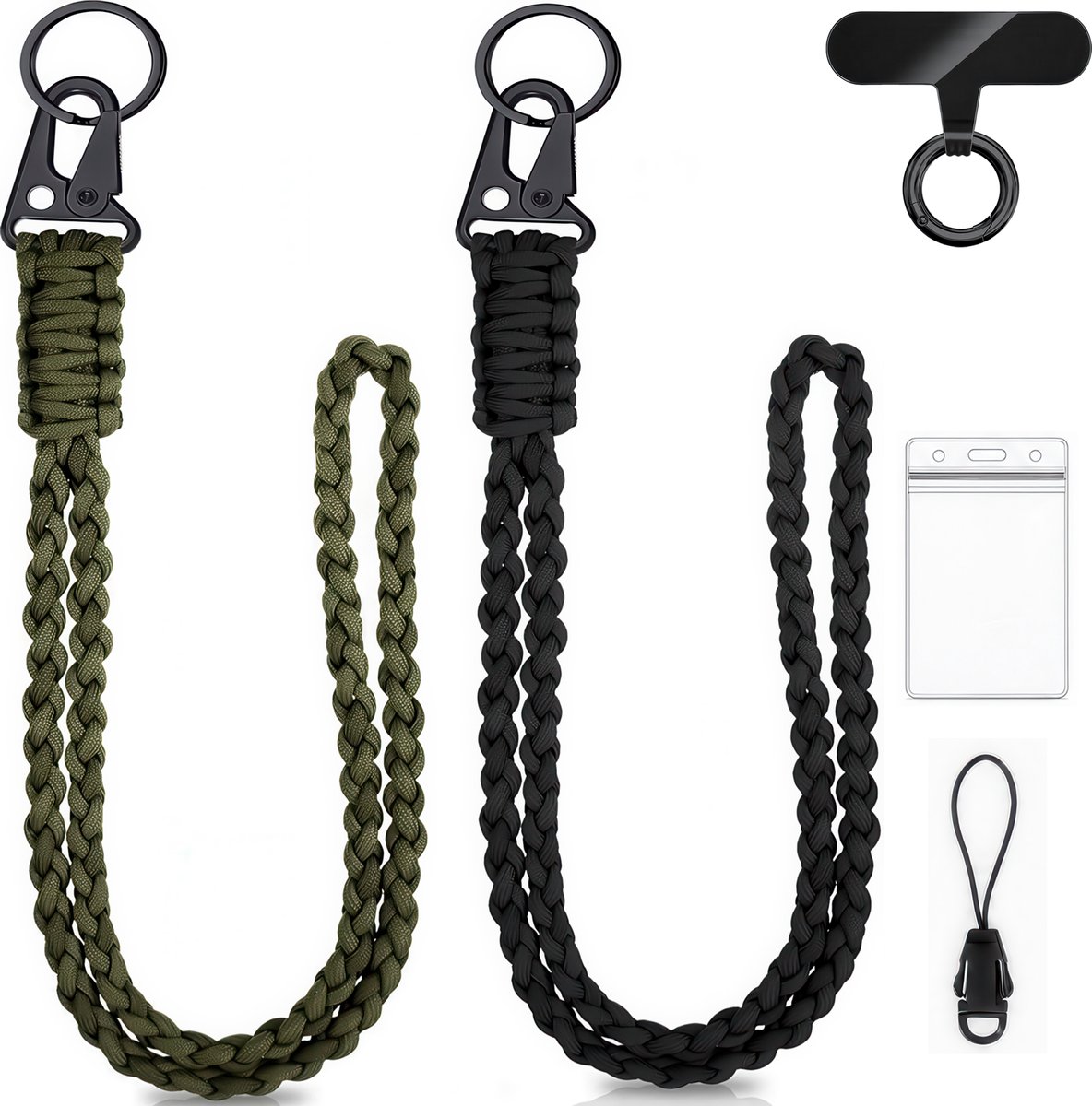 Paracord Heavy Duty 550 Lanyards met Badgehouder & GSM Bevestigingsplaatjes - Universeel Telefoonkoord - Karabijnhaak Keycord Strap - Sleutelkoord Telefoonketting - Telefoon Koord - Kaarthouder Keykoord - ID Pashouder Nekkoord - Phone Ketting/Cord