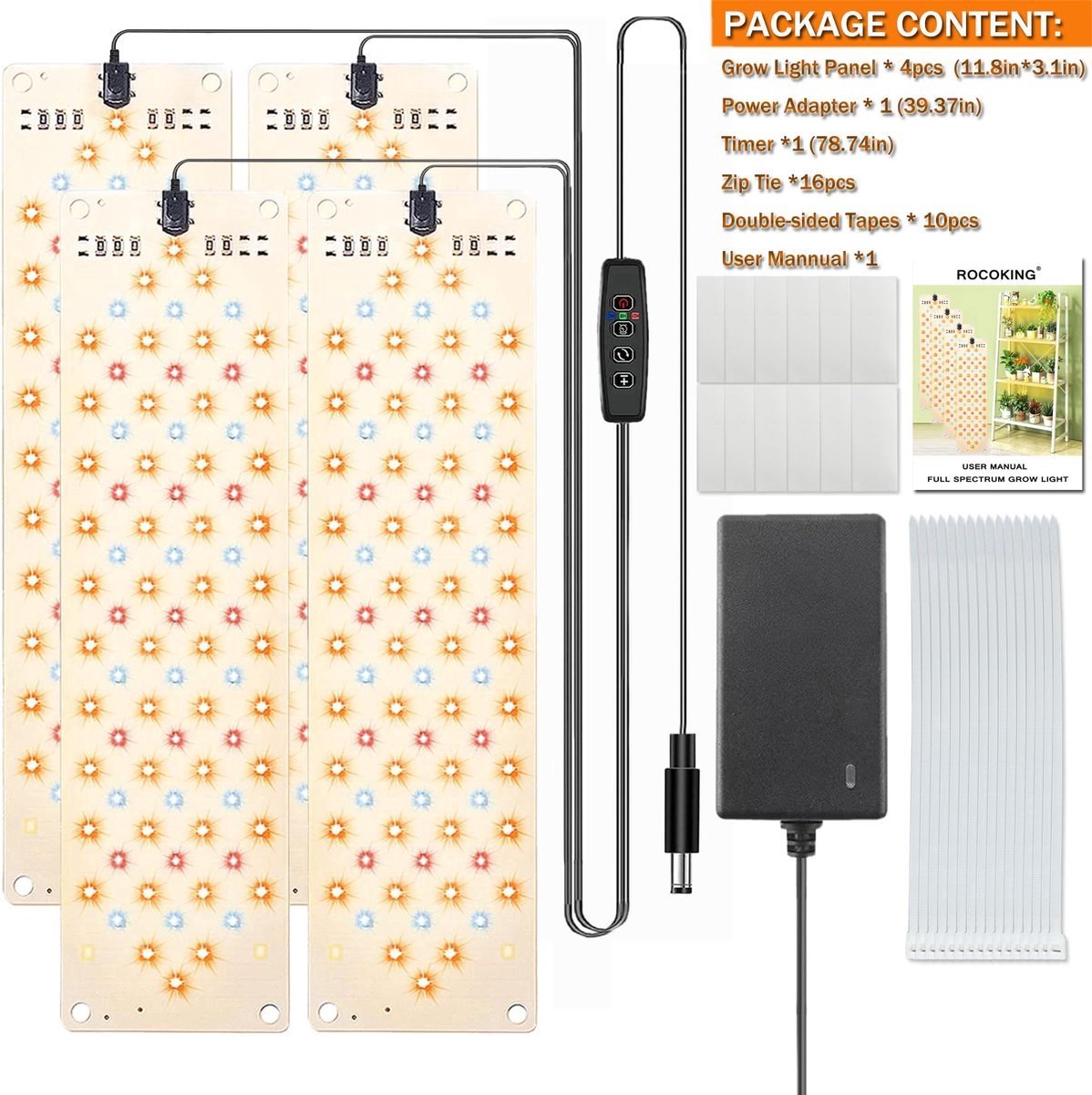 Plantenlamp LED volledig spectrum-316 LED Plantenlamp Groeilicht-kweeklampen binnen-3/9/12H timer groeilamp-10 verstelbare helderheidsniveaus geschikt voor plantengroei--4 stuks