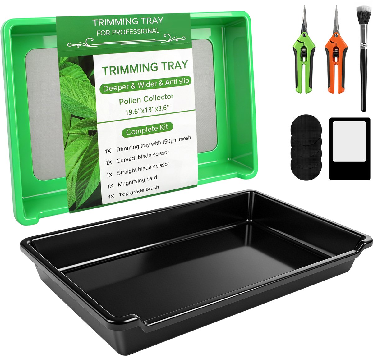 Ericbee – Pro – Trimming Tray – 39,6 x 22,6 x 8,9 cm – 150µm RVS Zeef & Anti-slip – Groen