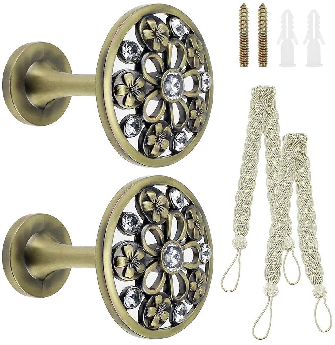 Livia home - Gordijn Holdbacks - Vintage Retro - Metalen Hangers - Brons - Gordijn Tiebacks - Voor Thuis - 2 Stuks