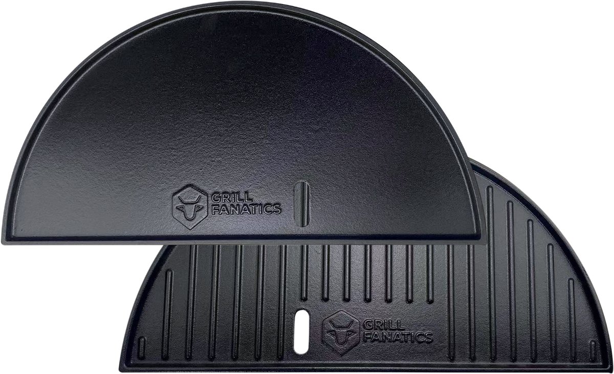 Grill Fanatics Halve Maan Grillplaat / Plancha Gietijzer - 2-zijdig - Geschikt voor 46 cm Kamado's