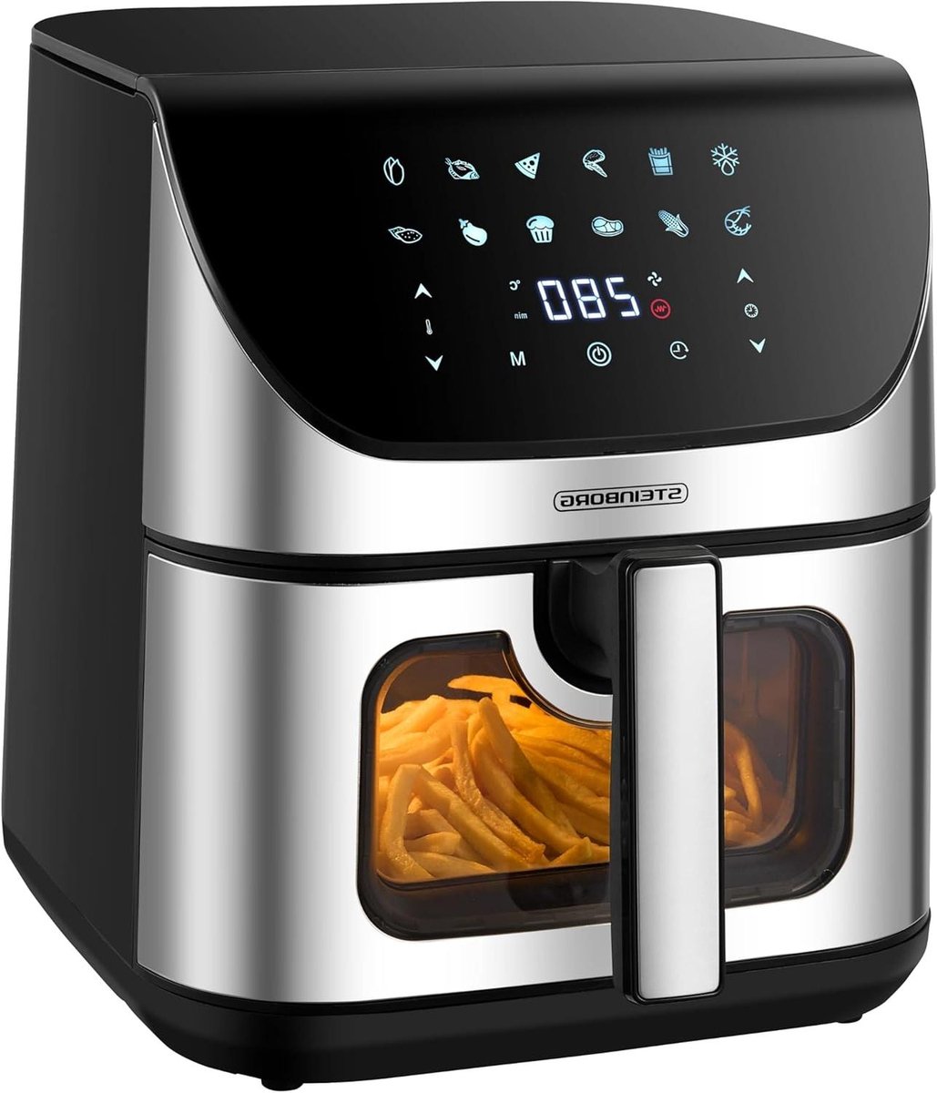 Heteluchtfriteuse - Airfryer Mini-oven - Gezond Koken - 12 Programma's - 8 Liter - Zilver Zwart