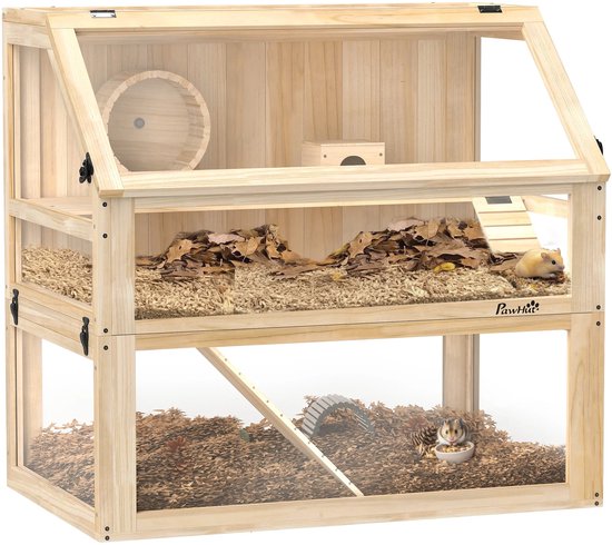 Hamsterkooi 60 cm - Ruime knaagdierkooi - Veilig en Ventilerend - Makkelijk schoon te maken-Hout
