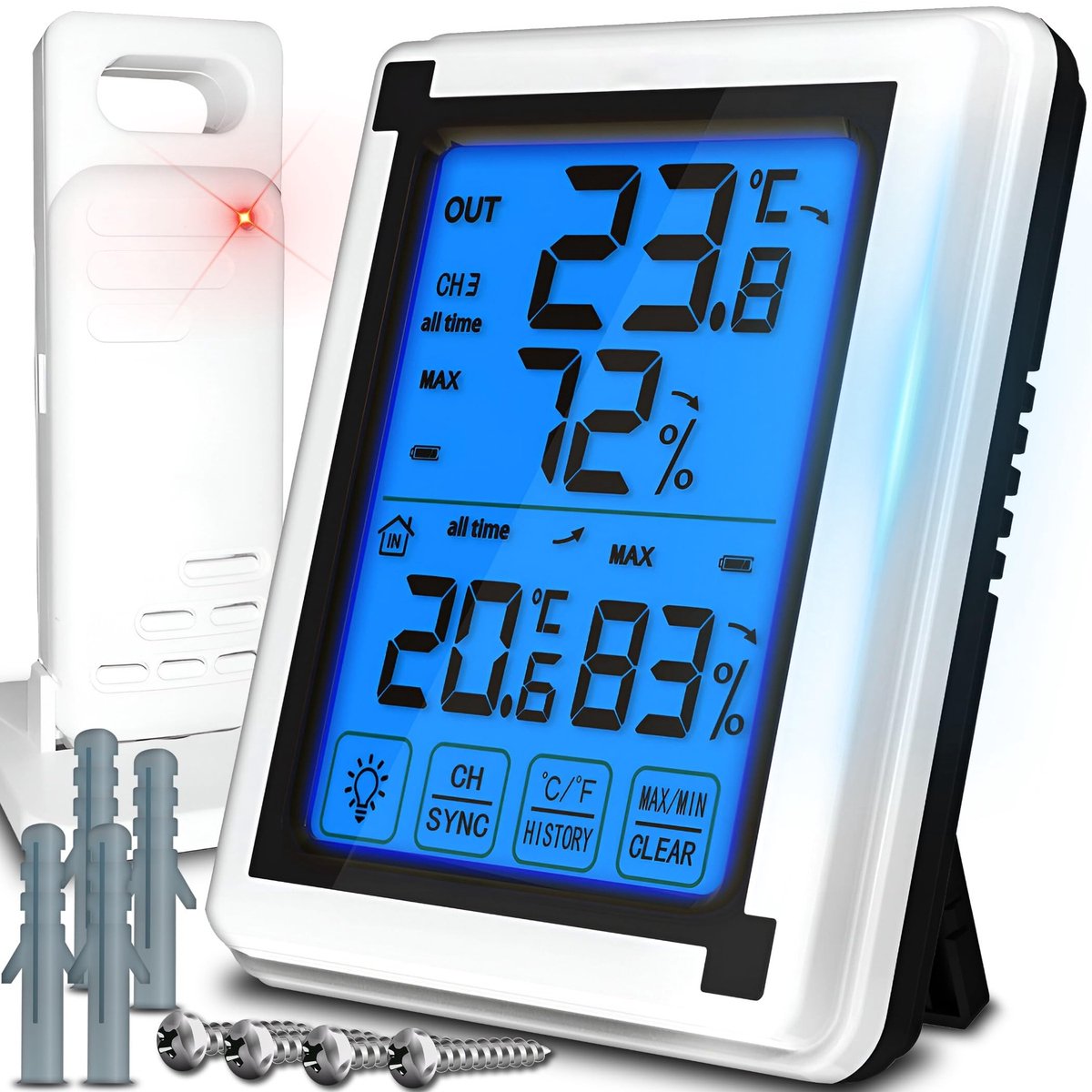 Draadloos Weerstation met Buiten Sensor en LCD Display - Temperatuur, Vochtigheid, Barometer - Wit