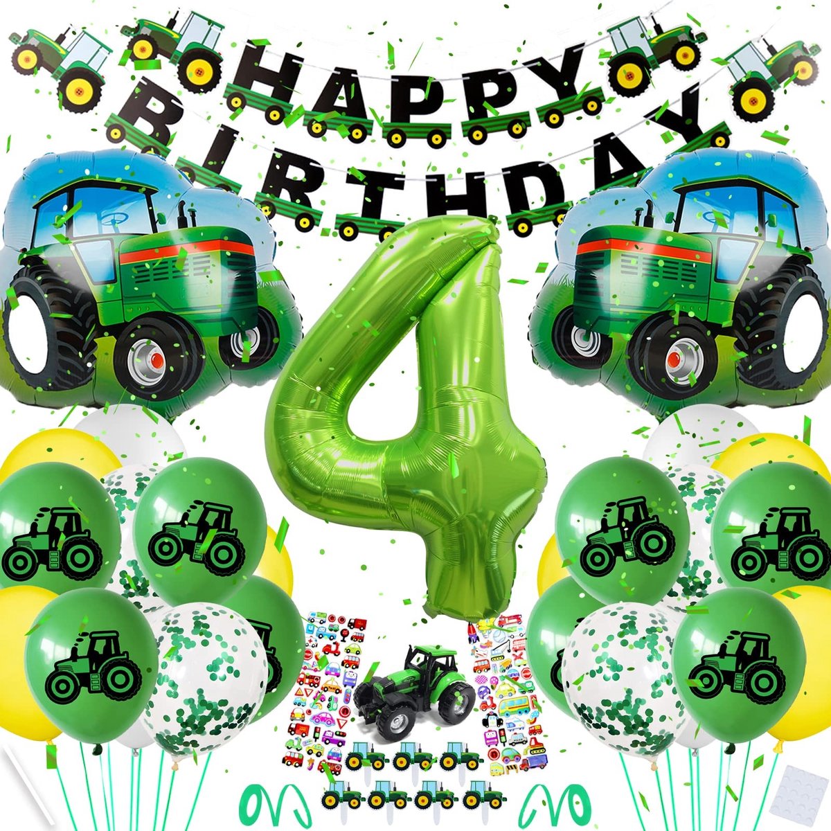 Jhubersproducts - Tractor Decoratie Verjaardag 4 Jaar - Feestdecoratie voor Jongens - 44-delige Ballonnen Set - Tractorthema Feest - Heldere Kleuren -