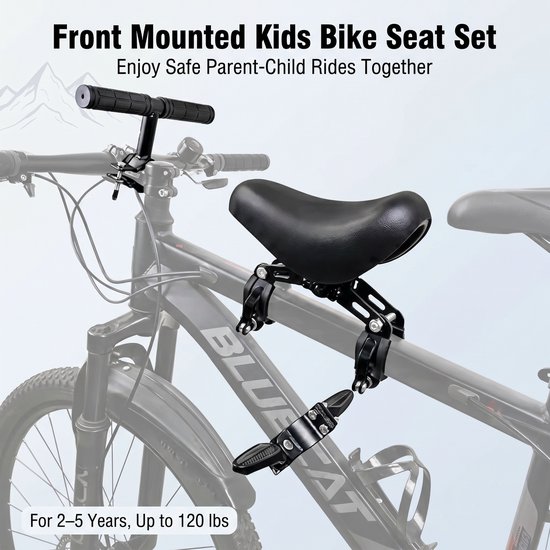 Voorzitje fiets - Kinderzitje fiets - TENZHVXI® - Veilig Aluminium Frame Met Lederen Zadel - Inklapbare Pedalen En Stuur - Geschikt Voor Kinderen Tot 55 Kg - Compatibel Met Alle MTB Met Rechte Buis — afbeelding 4