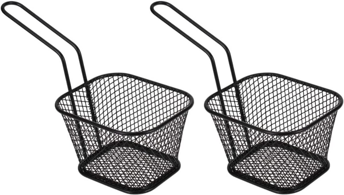 Jhubersproducts - Frituurmanden - Mini vierkante chipmanden - Ergonomisch handvat - Zwart - Metalen friteuse - Geschikt voor friet, uienringen en kipp