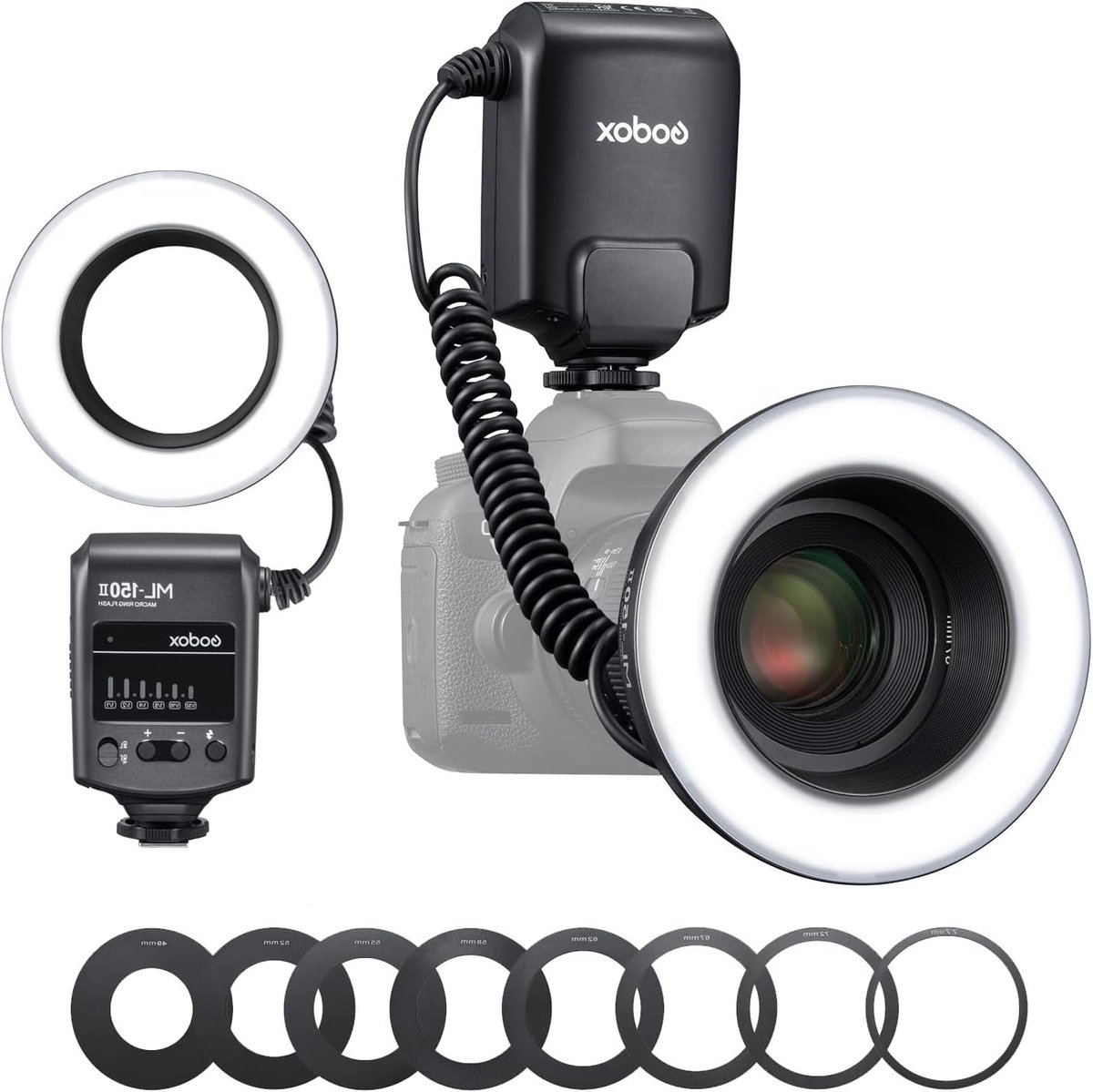 Draagbare LED Macro Ring Flitser met 6-Staps Vermogensselectie en Dimbare 5800K±200K voor Nikon, Canon, Panasonic, Olympus en Sony met 11 FX Lichteffecten