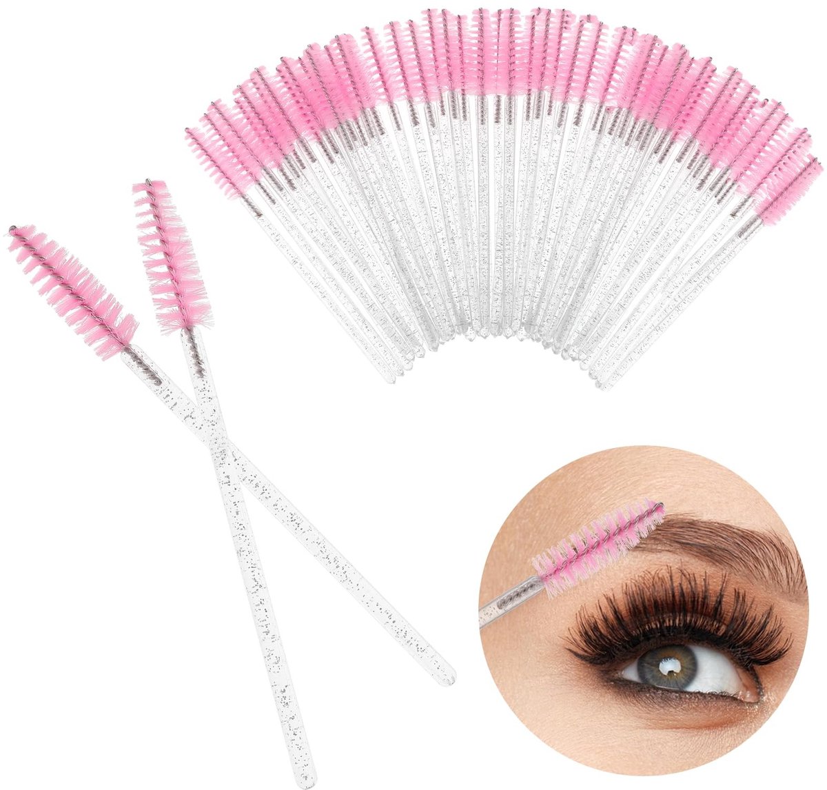 Vlemico - Wimperborstels - Wegwerp - Kristallen - 50 stuks - Mascara Applicators - Oogmake-up Tools - Geschikt voor Beautysalons en Thuisgebruik