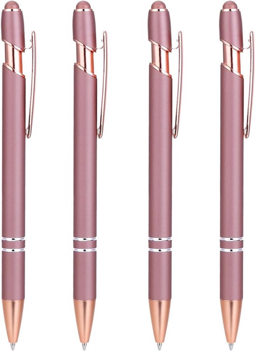 Set van 4 roségouden balpennen met stylus punt en zwarte inkt
