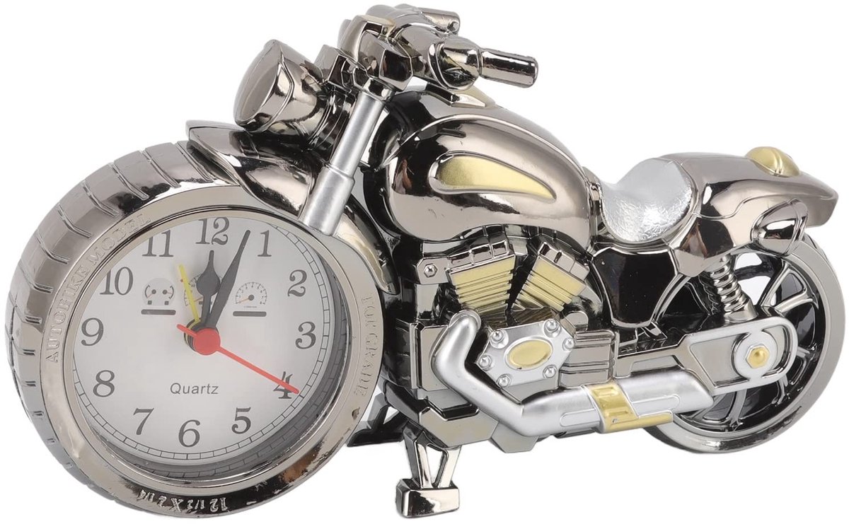 Vlemico - Retro Stijl Motorfiets Wekker - Uniek design - Donker goud - Sportieve wekker voor motorliefhebbers - Perfect voor kinderen en jongens - ...