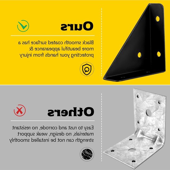 Set van 10 Hoekverbindingen voor Meubels, Metalen Hoekconnectoren voor Hout, Triangulaire Steun voor Versterking en Reparatie van Planken, Kasten en Tafels — afbeelding 3