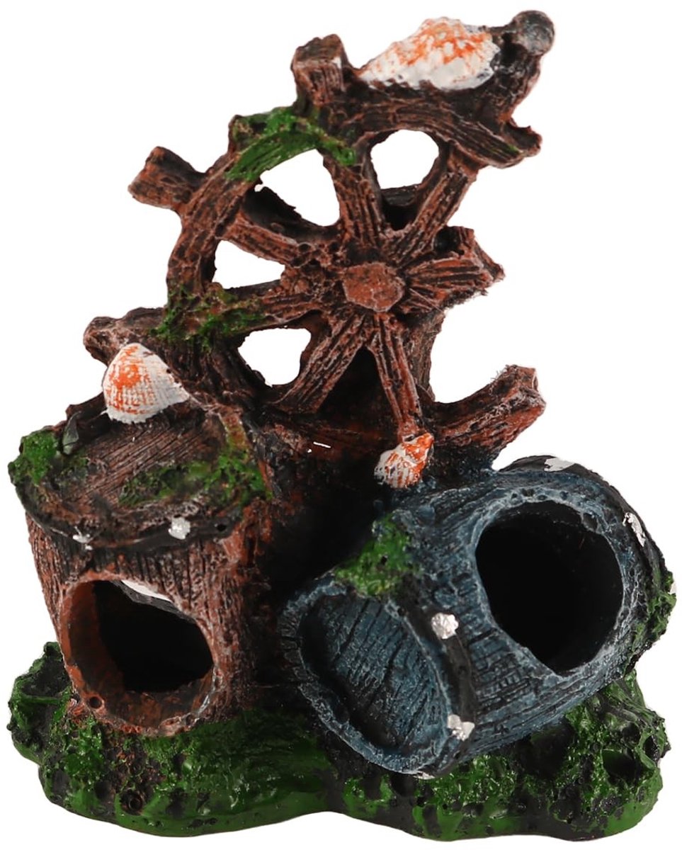 Vlemico - Vintage Hars Aquarium Decor - Antieke Schelpen Emmer - Schuilplaats voor Reptielen - 11x6x13cm - Aquariumaccessoires - Waterbestendig